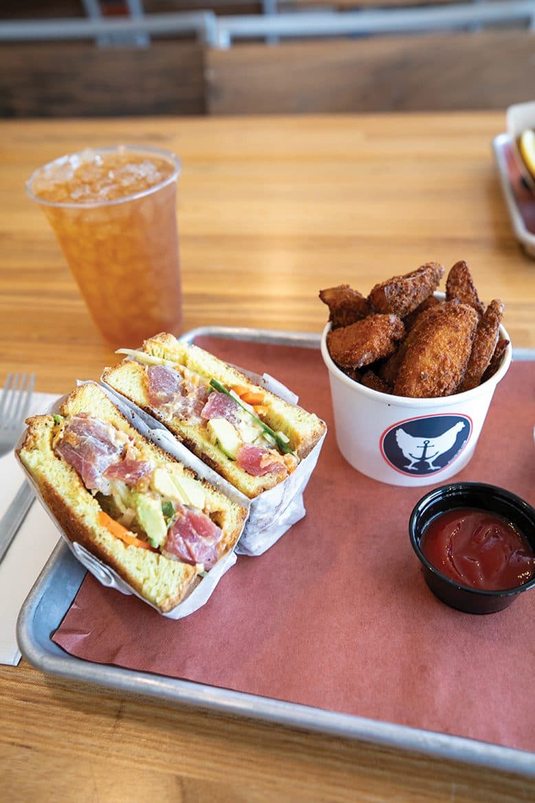 Sandwich on a branded tray